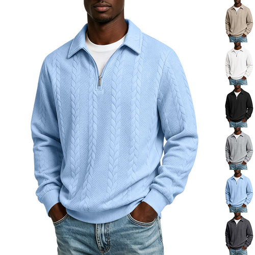 Herren Troyer-Strickpullover mit halbem Reißverschluss und Zopfmuster Echoarchiv