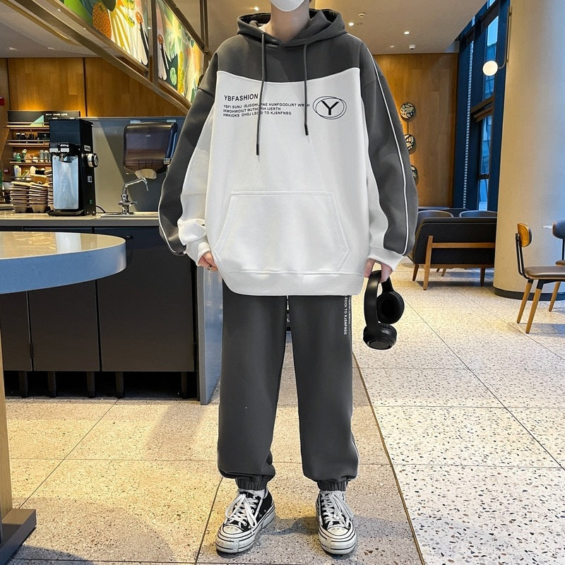 Herren Oversize-Trainingsset mit Block-Design Hoodie und konischer Jogginghose Echoarchiv