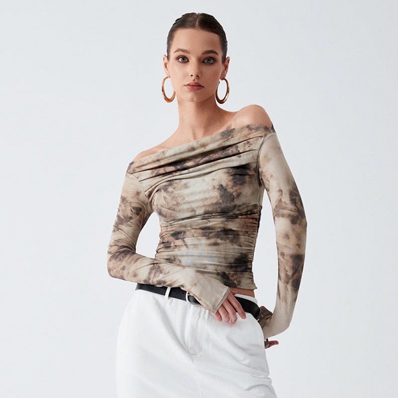 Damen Elegantes Oberteil mit Offshoulder-Passform und drapiertem Design Echo Archiv