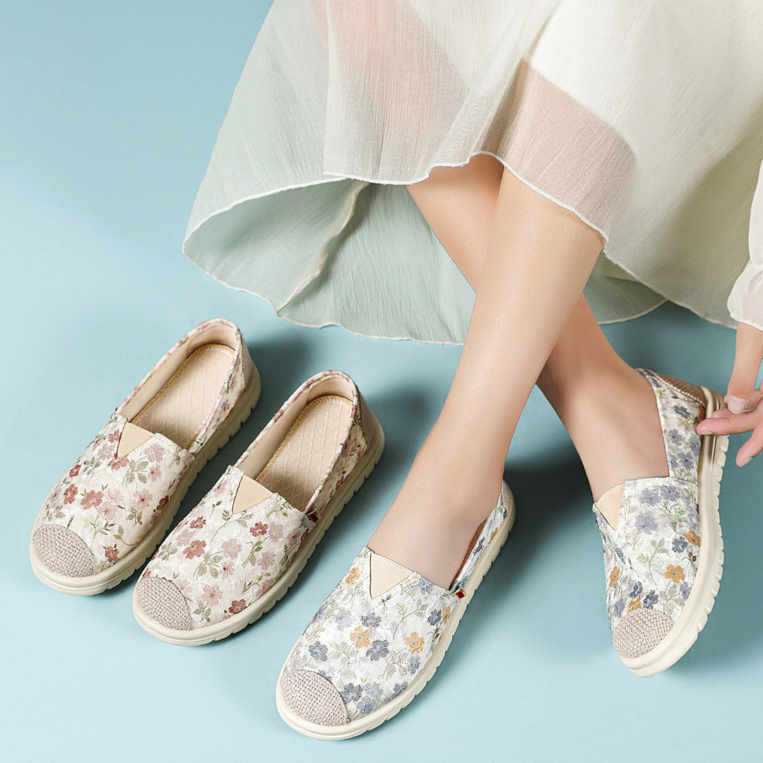 Damen nan floraler Slip-On Freizeit-Slipper mit gestrickter Zehenkappe und stoßdämpfender Leichtsohle Echo Archiv