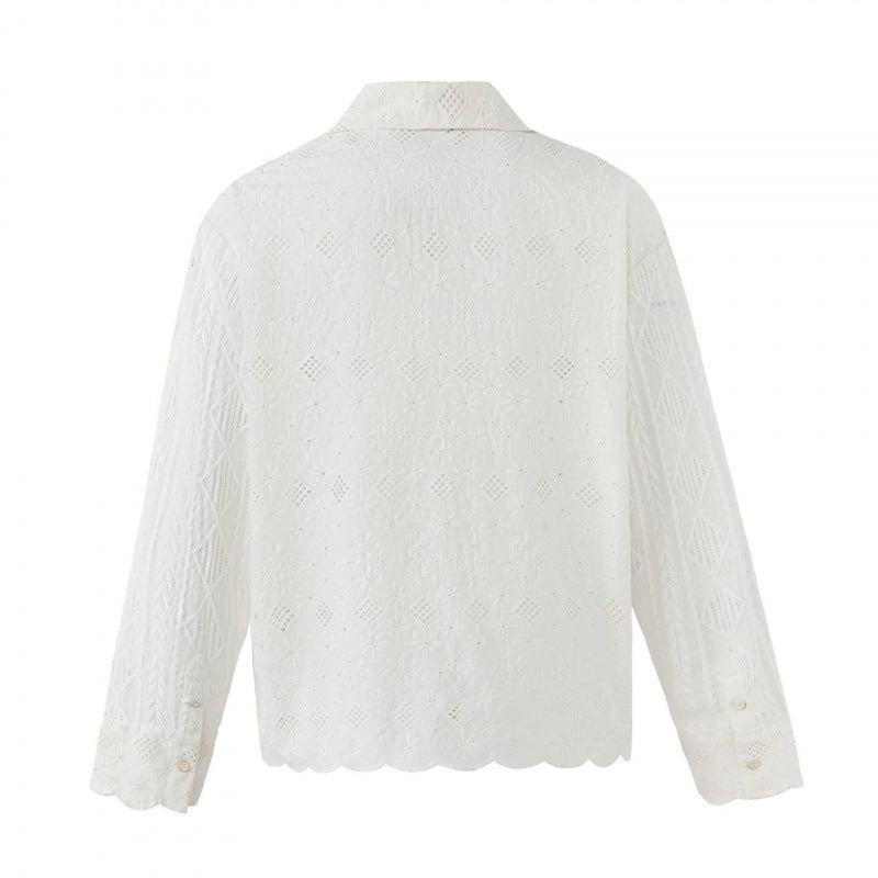 Damen Broderie-Anglaise-Hemdjacke im Boxy-Schnitt mit Hemdkragen und Knopfleiste Echo Archiv