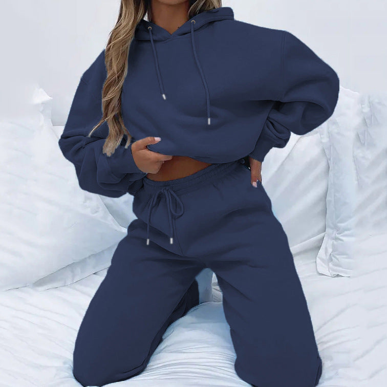 Damen nan Cropped Kapuzenjacke und High-Waist Jogginghose Set aus French Terry mit elastischem Bund Echo Archiv