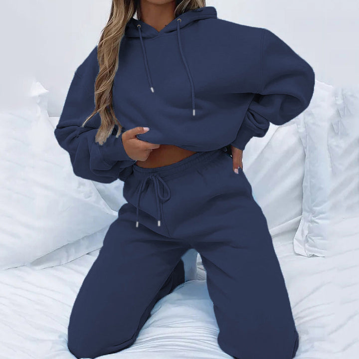 Damen nan Cropped Kapuzenjacke und High-Waist Jogginghose Set aus French Terry mit elastischem Bund Echo Archiv