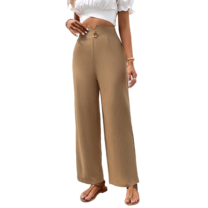 Damen High‑Waist Palazzo‑Hose mit V‑förmiger Bundkante und weitem Bein Echoarchiv