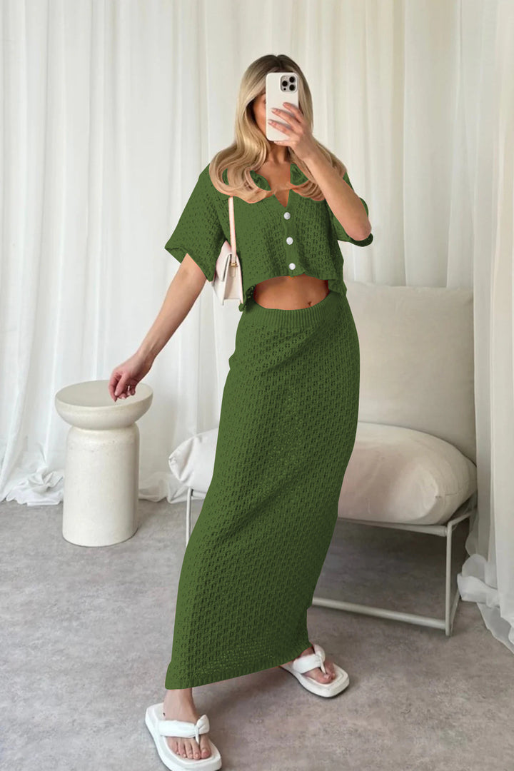 Damen lässiges Strick-Set mit cropped Jacke und Wickelrock Echo Archiv