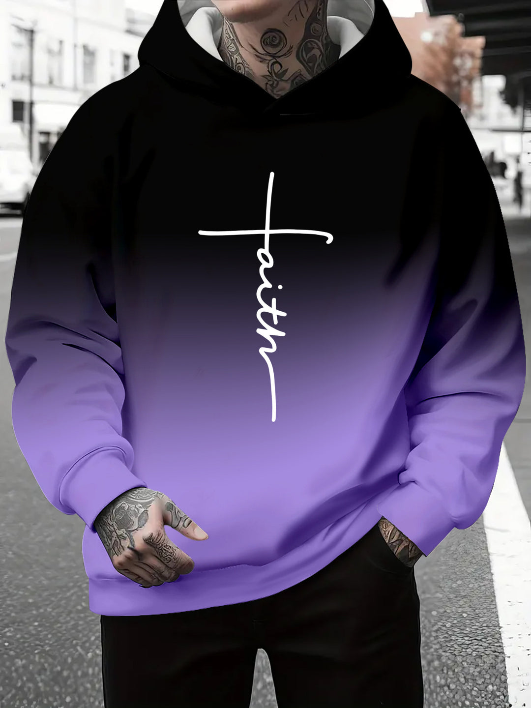 Herren Kapuzenpullover mit subtiler Farbverlauf-Optik und inspirierendem Schriftzug Echoarchiv