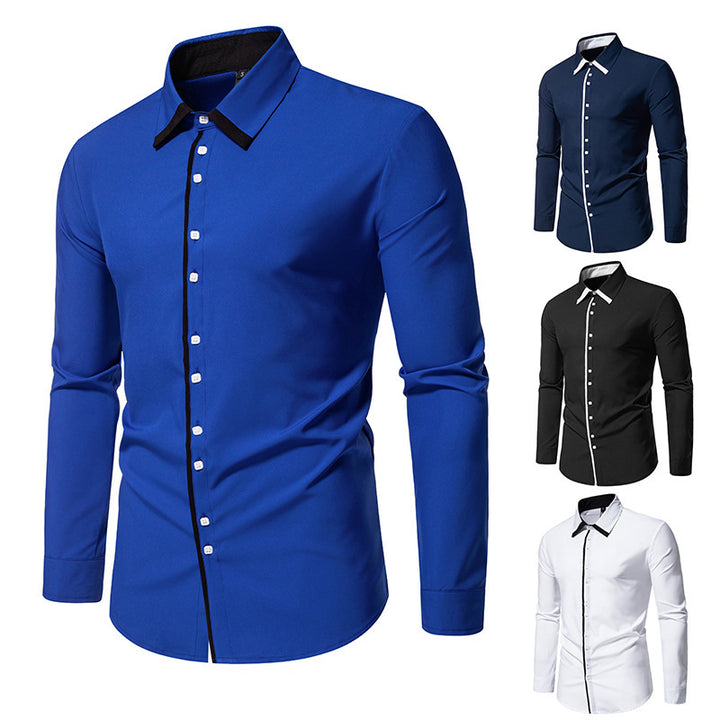 Herren elegantes Langarmhemd mit kontrastierendem Kragen und feinen Knopfdetails Echoarchiv