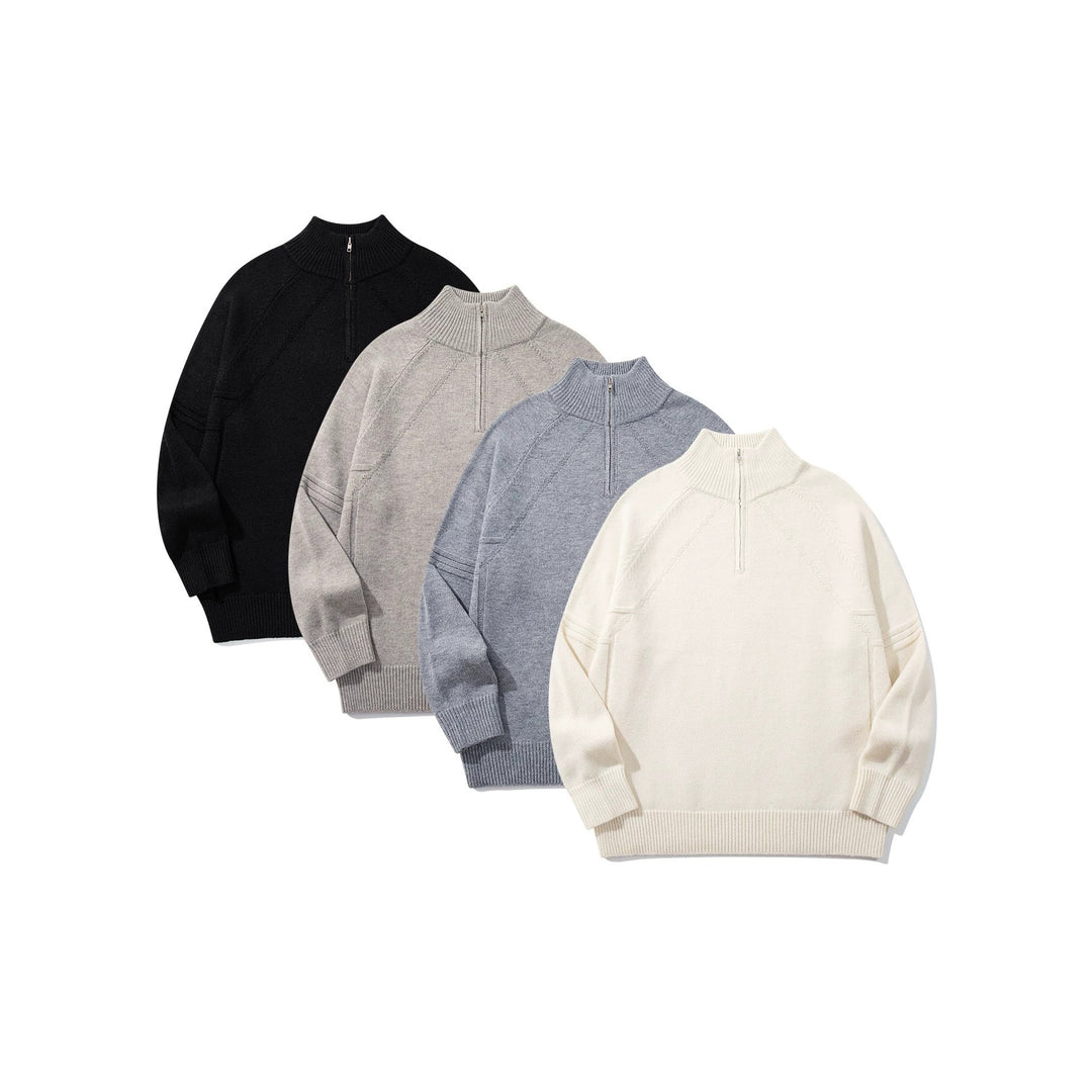 Unisex Halfzip-Strickpullover mit hohem Rippkragen und Raglanärmeln Echoarchiv