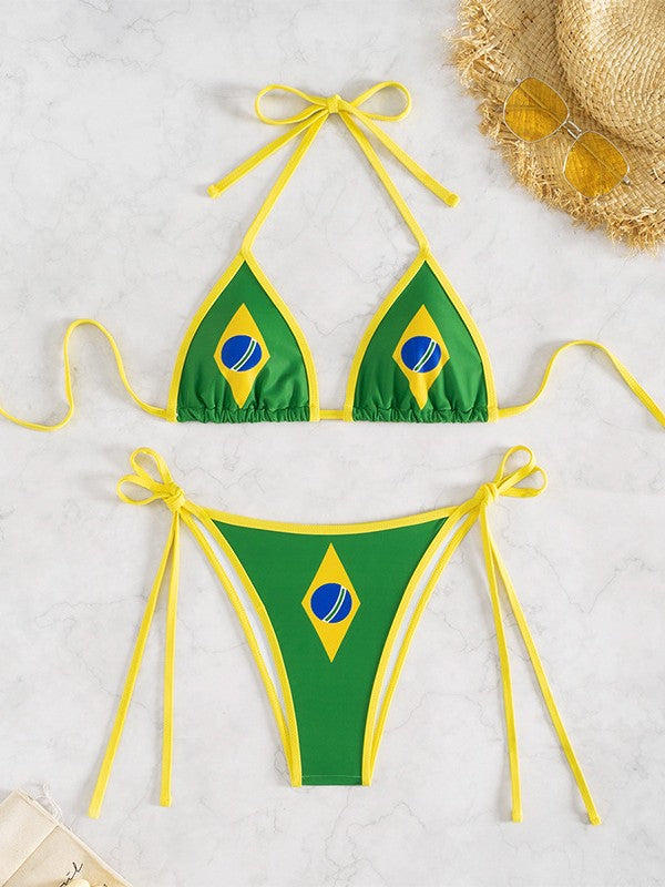 Bikini-Set für Damen in sportlichem und trendigem Design mit der brasilianischen Flagge – Echo Archiv