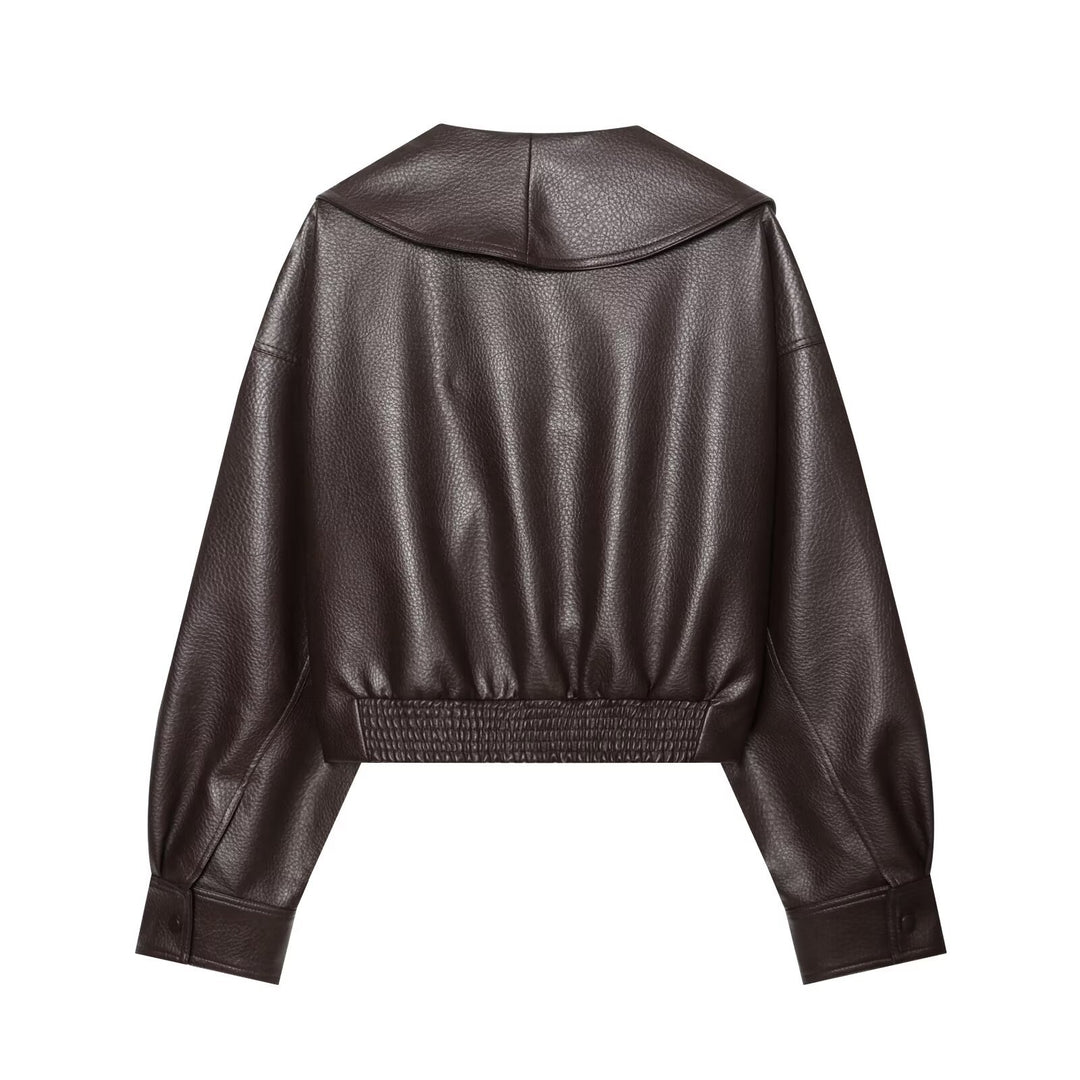 Damen Kurzer Kunstlederblouson mit weitem Schalkragen und Taillenriegel Echo Archiv