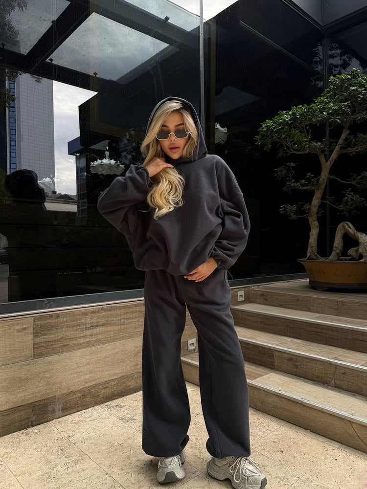 Damen Kuscheliges Oversize-Hoodie-Set mit weichgefütterter Kapuze und palazzoähnischer Loungehose – Auréline
