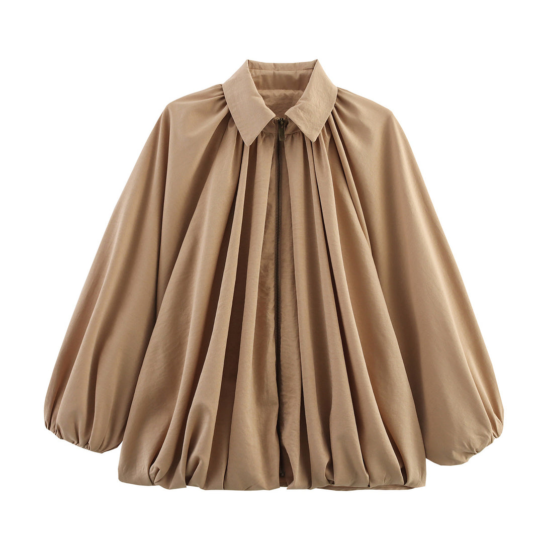 Damen Weite geraffte Blusenjacke mit Reißverschluss und Ballonärmeln Echo Archiv