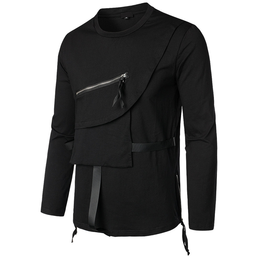 Herren modisches Langarmshirt mit asymmetrischem Design und praktischer Brusttasche Echoarchiv