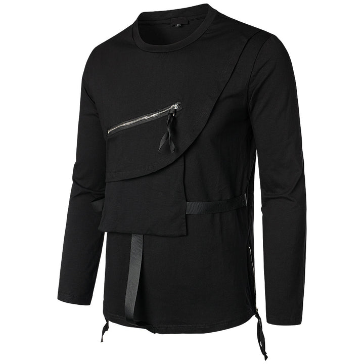Herren modisches Langarmshirt mit asymmetrischem Design und praktischer Brusttasche Echoarchiv