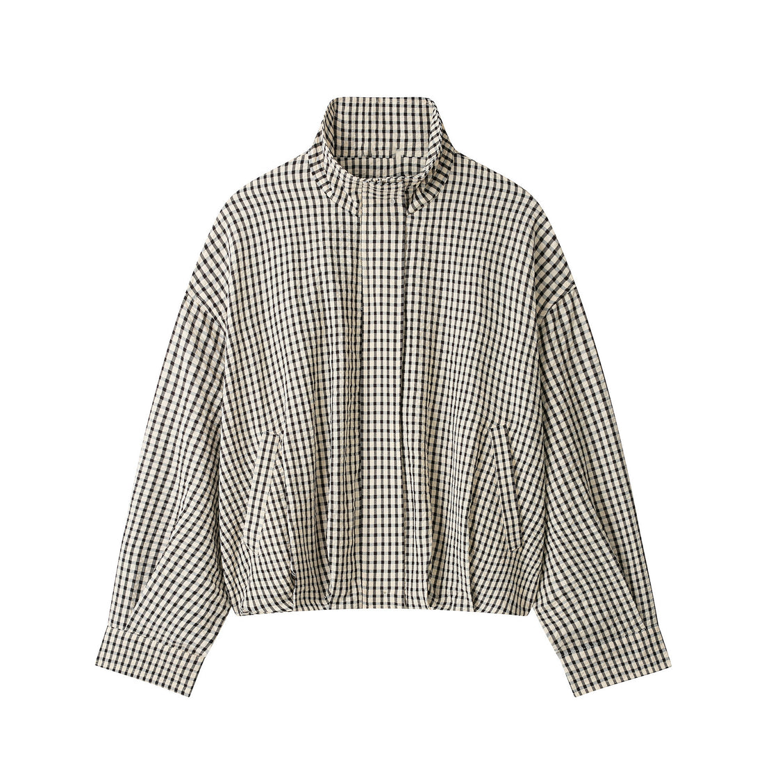 Damen Karo-Overshirt mit Stehkragen und kastiger Cropped-Silhouette Echoarchiv