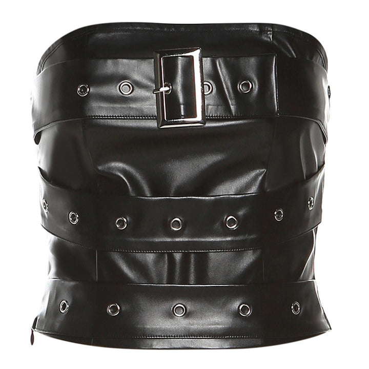 Damen Couture Oberteil aus Leder mit dekorativen Schnallen und Ösen Echo Archiv