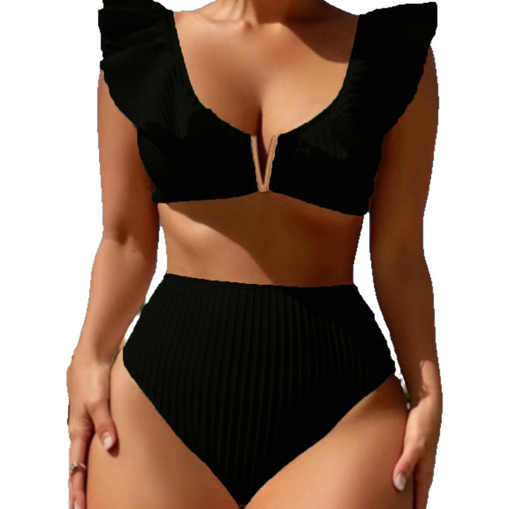 Damen Hoch taillierter Bikini mit verspielten Rüschendetails Echo Archiv