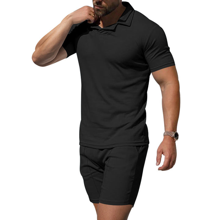 Herren Poloshirt und Shorts-Set aus hautfreundlichem, elastischem Material mit modischem Kragen Echoarchiv