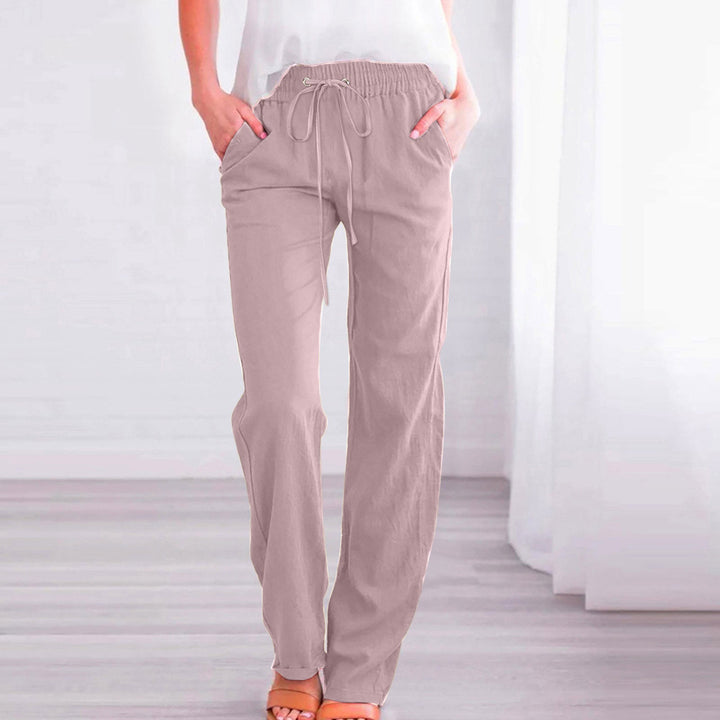 Damen Bequeme Leinen-Hose mit elastischem Bund und Taschen Echoarchiv