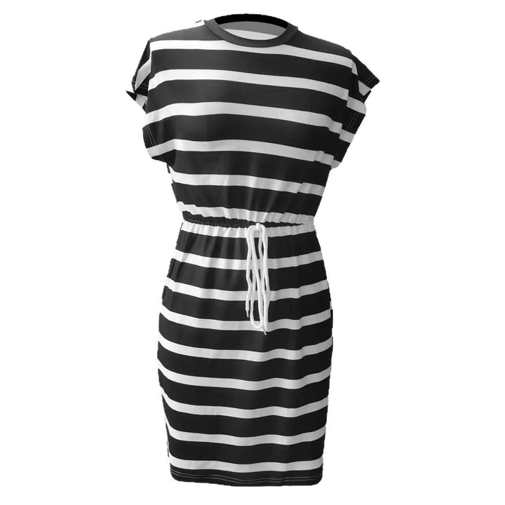 Damen Freizeitleinenkleid mit bunten Streifen und verstellbarem Taillenzug Echo Archiv