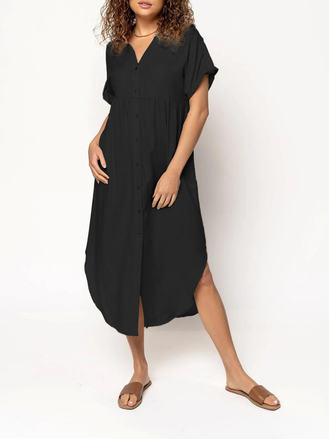 Damen Hemdkleid mit bodenlangem Schnitt und Knopfdetails Echo Archiv