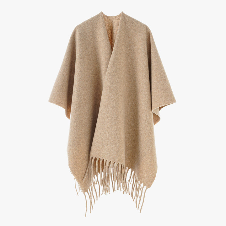 Damen Kaschmir‑Optik Capeponcho mit Fransen und offenem Oversize‑Schnitt Echo Archiv
