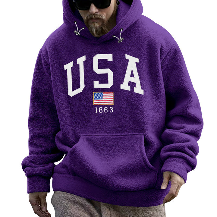 Herren Kapuzenpullover mit USA-Print und gemütlicher Kängurutasche Echoarchiv
