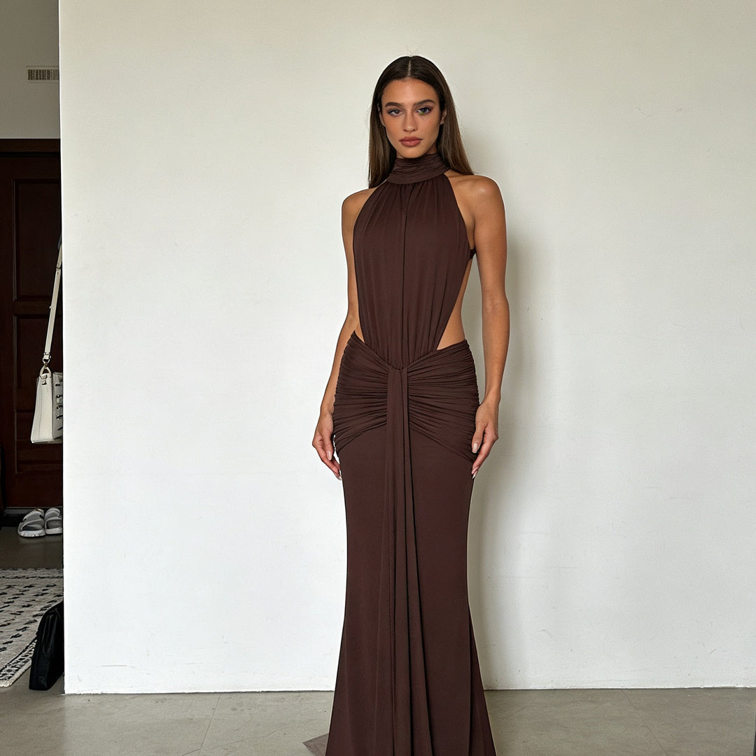 Damen Elegantes Drapiertes Abendkleid mit tiefem Rückenausschnitt und figurbetontem Schnitt Echo Archiv