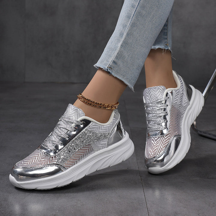 Damen nan glamouröser auffälliger Sneaker mit Glitzerpaneelen jacquardgewebtem Obermaterial und ergonomischer Wellenlaufsohle Echo Archiv