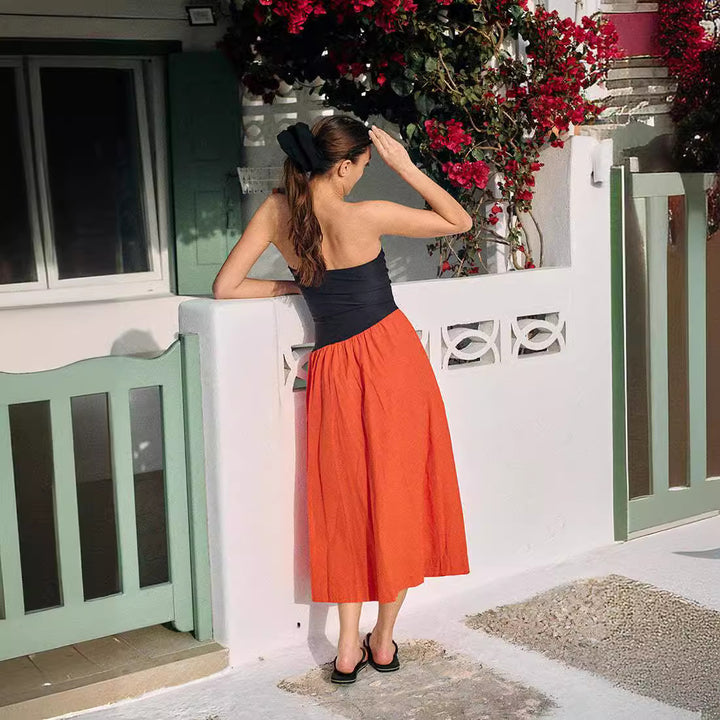 Damen ärmelloses Maxi-Kleid mit hochwertigem Oberteil und voluminösem Rock Echo Archiv