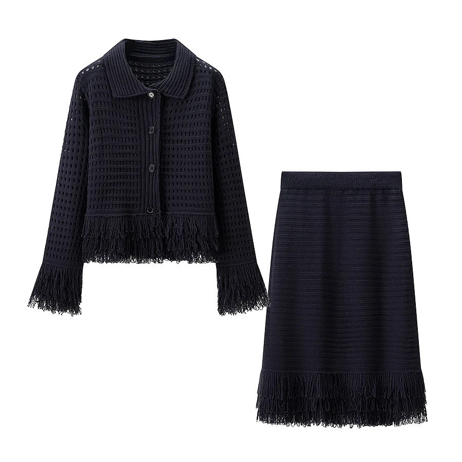 Damen nan gehäkelte Lochstrick-Cardigan mit Fransenbesatz und kastiger Silhouette Echo Archiv