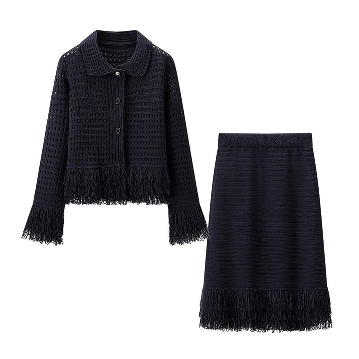 Damen nan gehäkelte Lochstrick-Cardigan mit Fransenbesatz und kastiger Silhouette Echo Archiv