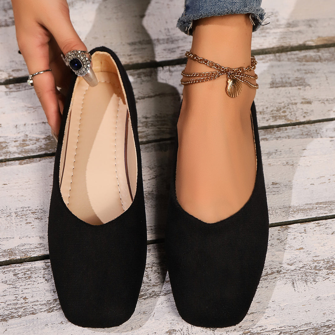 Damen nan elegante flache Schlupfballerina mit quadratischer Zehenpartie gepolstertem Komfortfußbett und Veloursoptik Echo Archiv