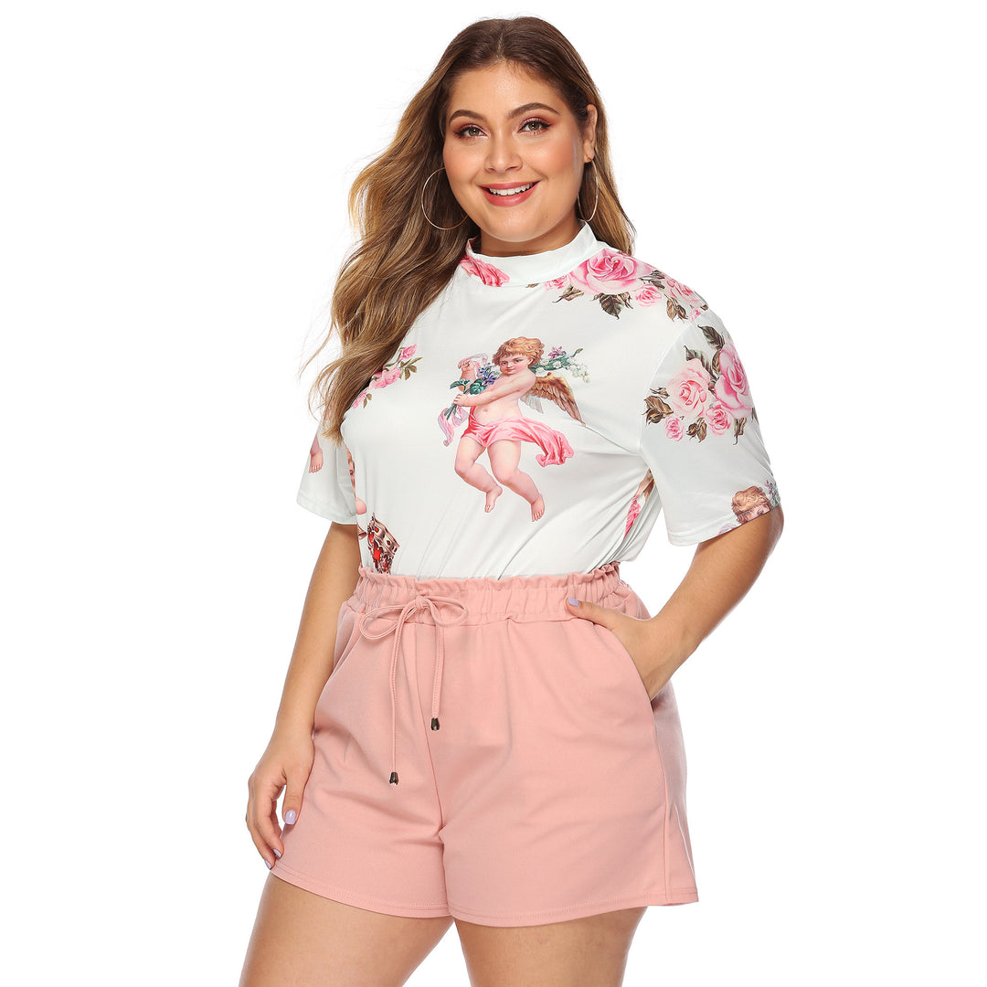 Damen lässiges Oberteil mit einzigartigem Engel-Druck und bequemen Shorts Echo Archiv