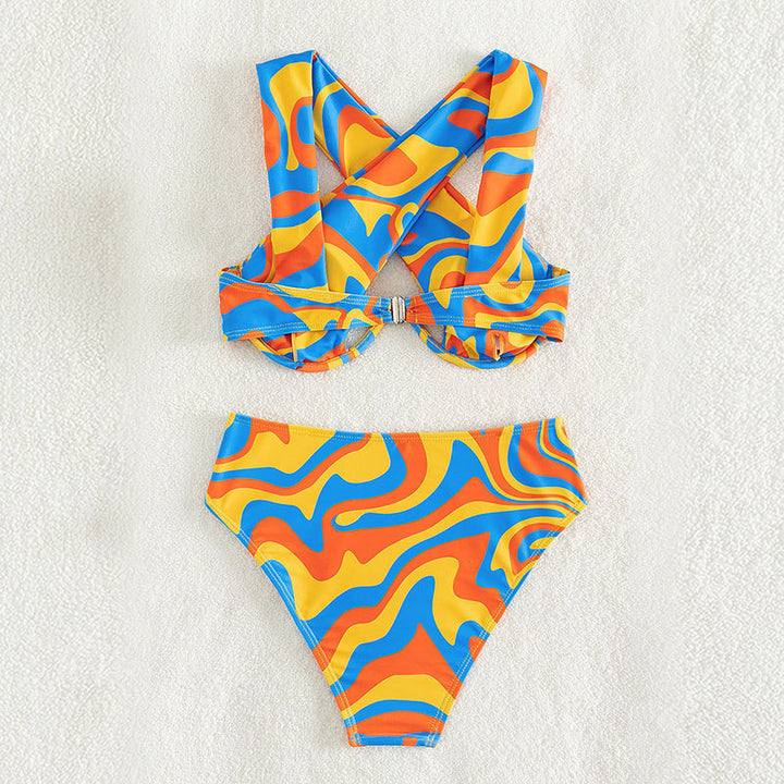 Damen Sportliches Bikini-Set mit auffälligem Wellenmuster Echo Archiv