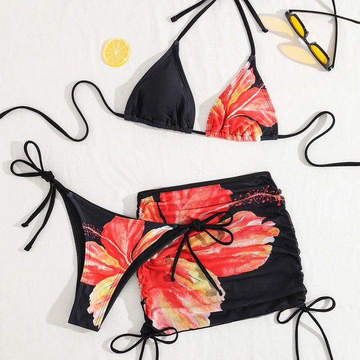 Damen Triangel-Bikini mit transparentem Rockelement und floralem Design Echo Archiv