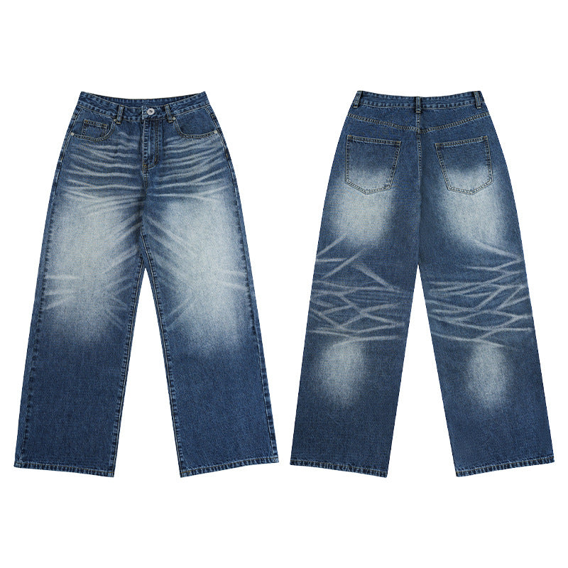 Herren Extraweite Stonewashed-Denim-Jeans mit starkem Fade-Effekt Echo Archiv