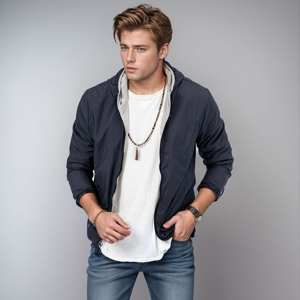 Herren leichte Übergangsjacke mit verstellbarem Kapuzenkragen und praktischen Taschen Echoarchiv