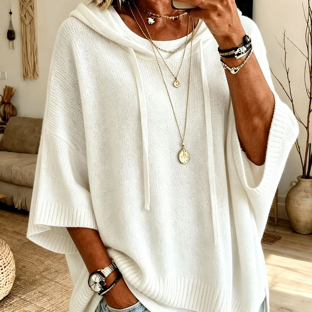 Damen nan Oversize Strickponcho mit Kapuze und kurzen Ärmeln Echo Archiv