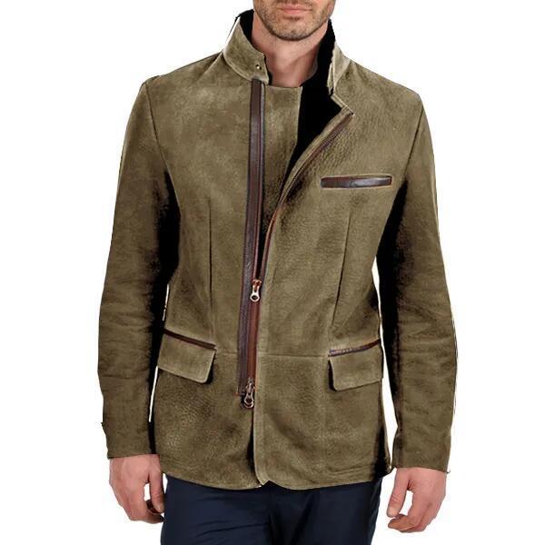 Herren nan elegante Wildlederjacke mit Stehkragen und verdecktem Reißverschluss Echo Archiv