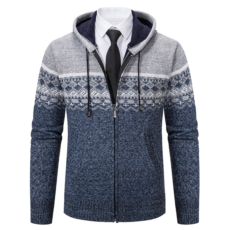 Herren modische Strickjacke mit Kapuze und Jacquard-Muster Echoarchiv