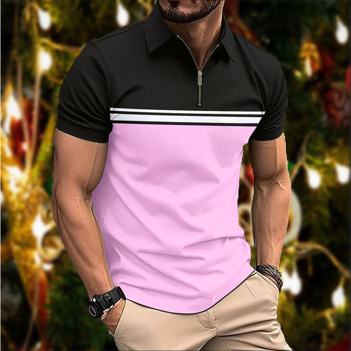 Herren sportliches Poloshirt mit kurzen Reißverschluss und modernen Streifen Echoarchiv