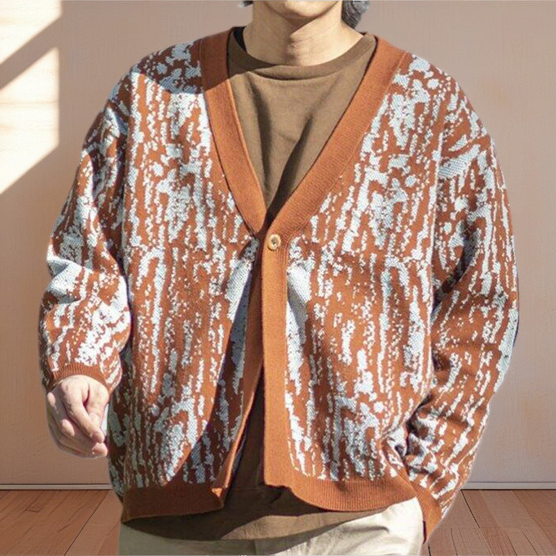 Herren modischer Strick-Cardigan mit stylishem Muster und V-Ausschnitt Echoarchiv
