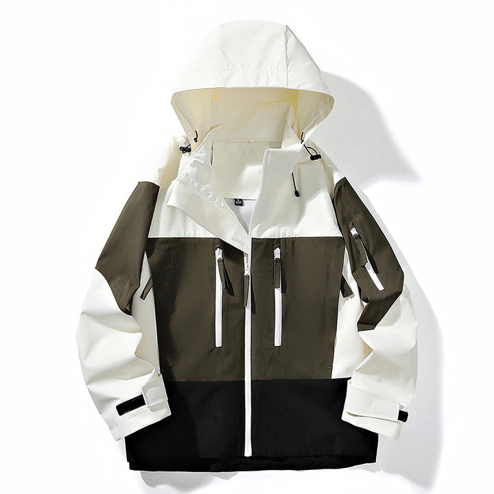 Herren Wasserabweisende Colorblock-Outdoorjacke mit Kapuze, Mehrfach-Reißverschlusstaschen und verstellbaren Bündchen Echo Archiv