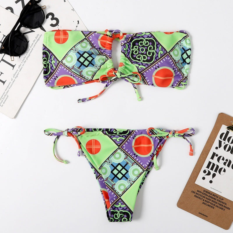 Damen Bandeau-Bikini mit aufregendem Mustermix und verstellbaren Trägern Echo Archiv