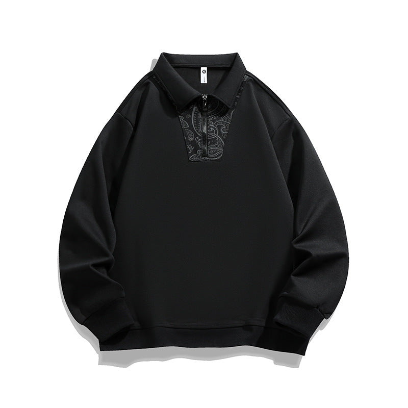 Herren Lockeres Sweatshirt mit Polokragen, halbem Reißverschluss und Paisley-Besatz Echo Archiv