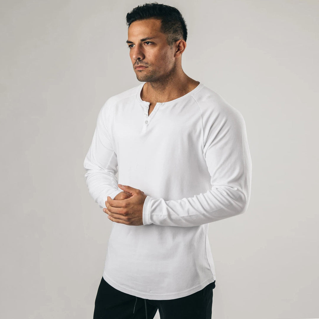 Herren Langarm Henley-Shirt mit hochwertiger Baumwollmischung und knöpfbarem Ausschnitt Echoarchiv