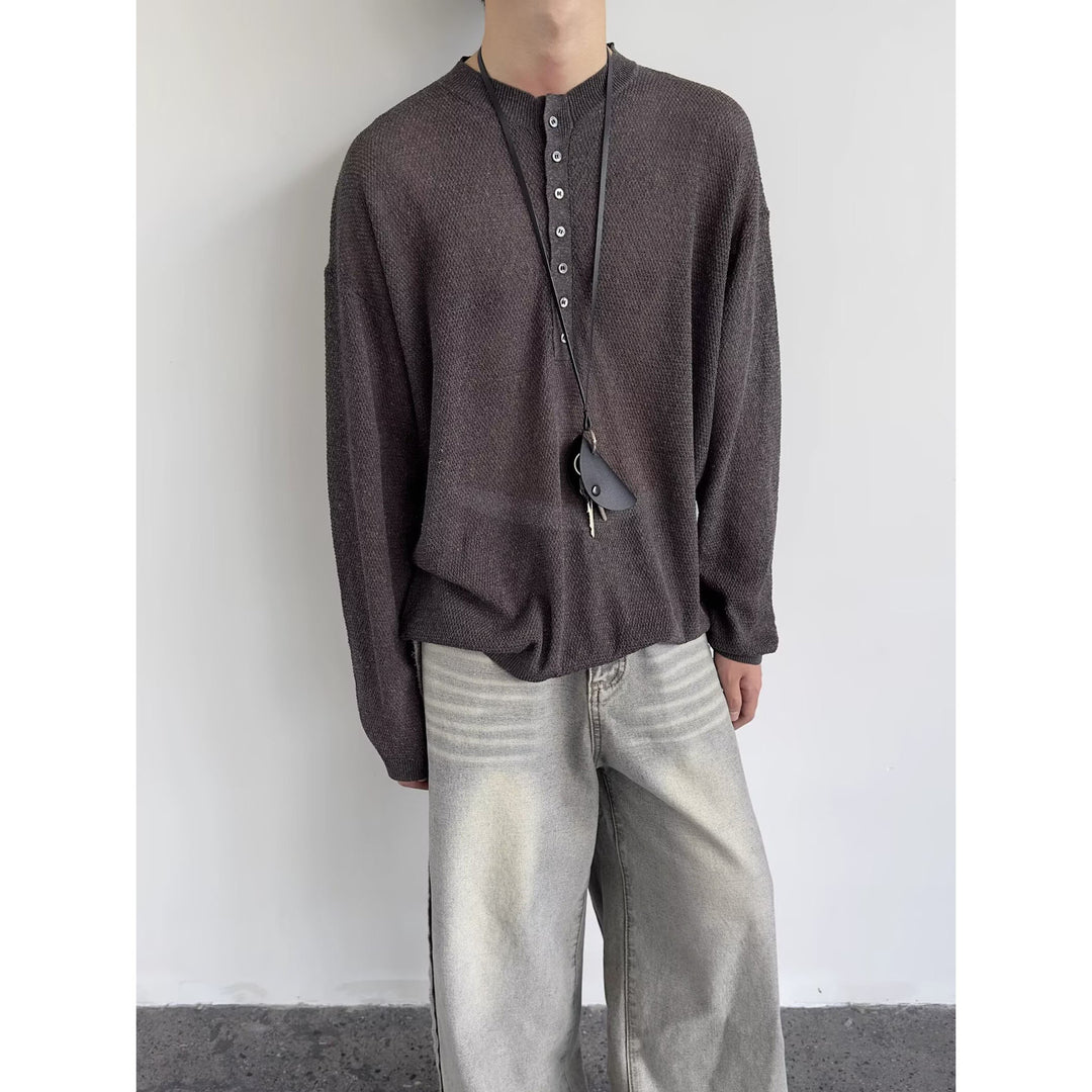 Herren lässiges Langarmshirt mit Knopfleiste Echoarchiv