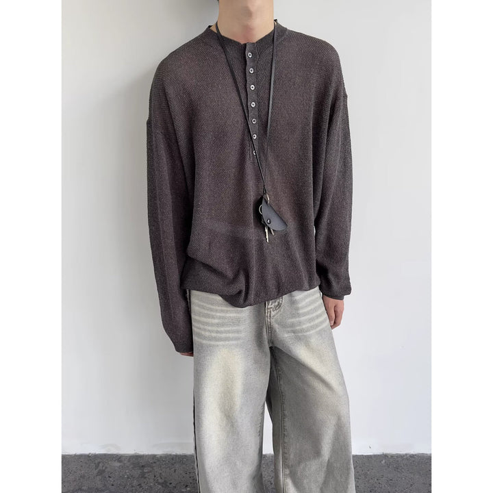 Herren lässiges Langarmshirt mit Knopfleiste Echoarchiv
