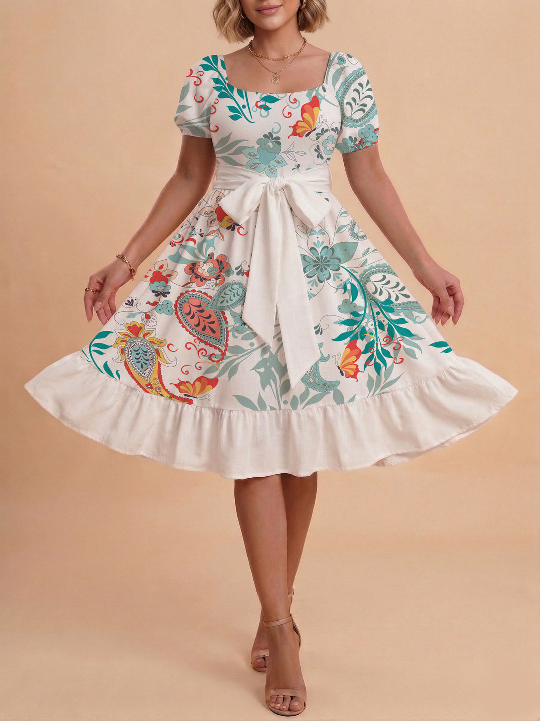Damen elegantes Maxikleid mit floralem Design und Taillengürtel Echo Archiv
